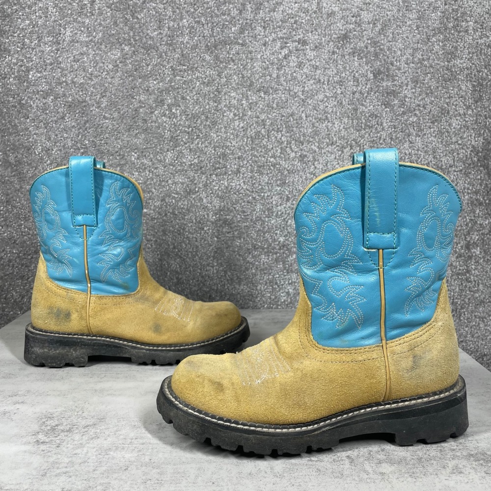 Ariat Western Boots Womens 6 Tan Turquoise Suede Leather Cowboy